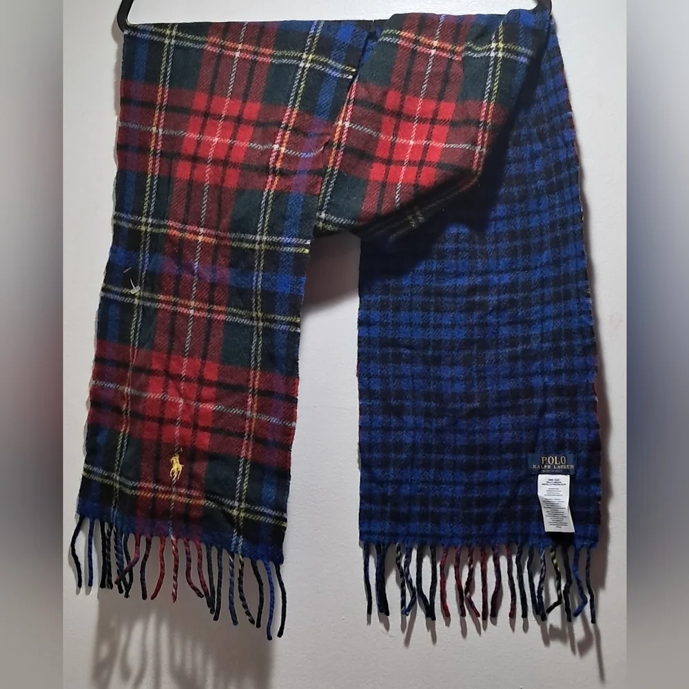 Polo Ralph Lauren Reversible Plaid Virgin Wool Men Scarf 72
